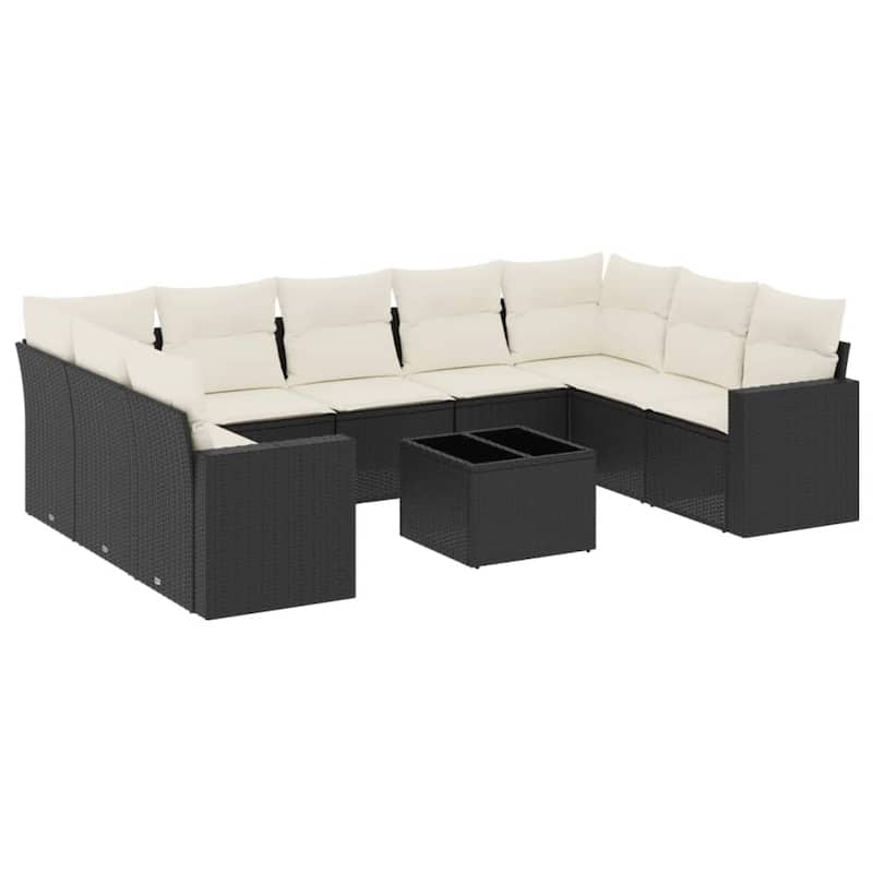vidaXL Garden Sofa Set Black PE Rattan L Adjustable Feet - 21.7 x 21.7 x 14.6