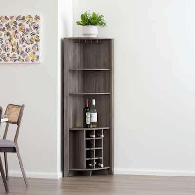 HomeRoots 71" Dark Brown Wood Corner Bar Cabinet