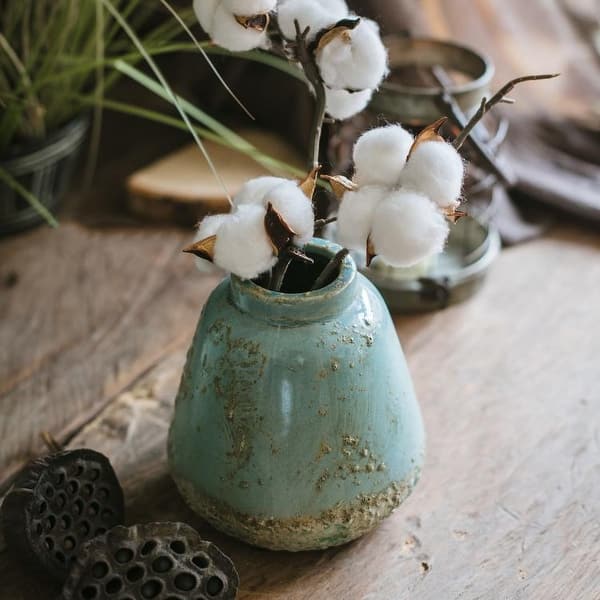 XISUNYA 8 Inch Decorative Plate, Turquoise Ceramic Stoneware, Flowers Buds Leaf At The Top Left Festive Print Ceramic Wall Hanging For Home & Office