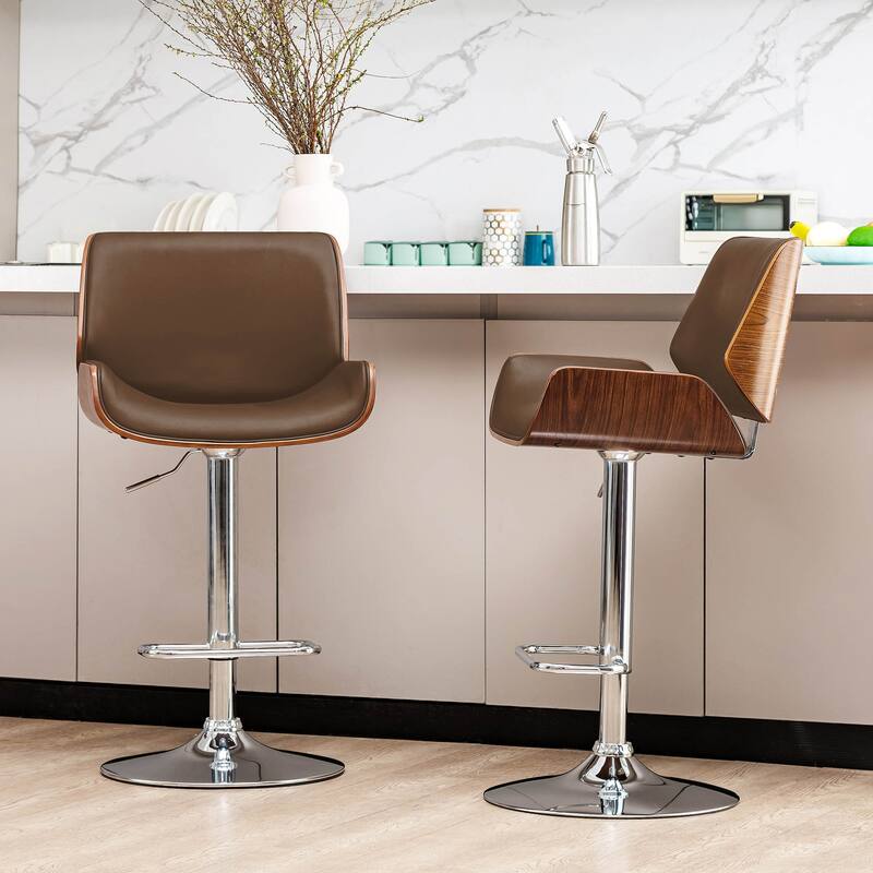Glitzhome 46"H Mid-Century Modern Adjustable Swivel Bar Stool Set of 2
