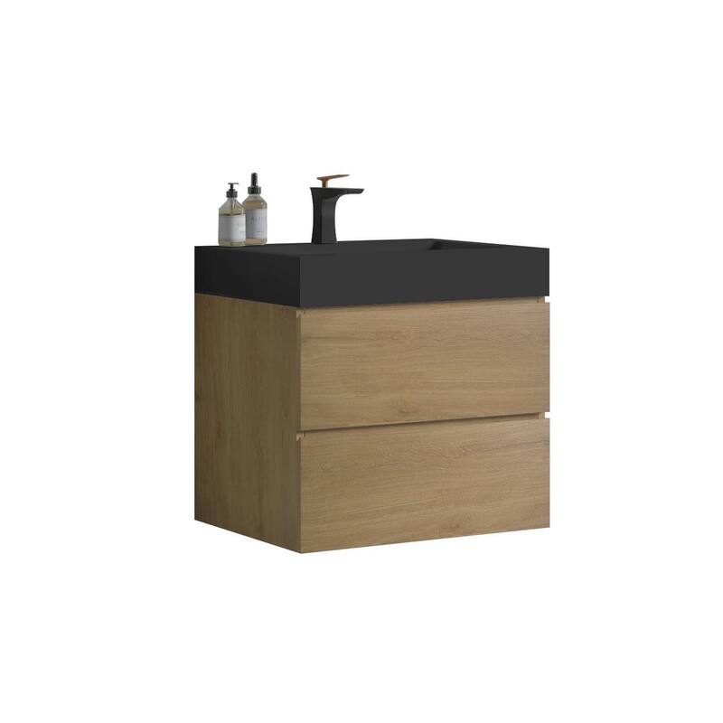 Modern Wall Mounted Bathroom Vanity with One-Piece Sink Basin without Drain and Faucet