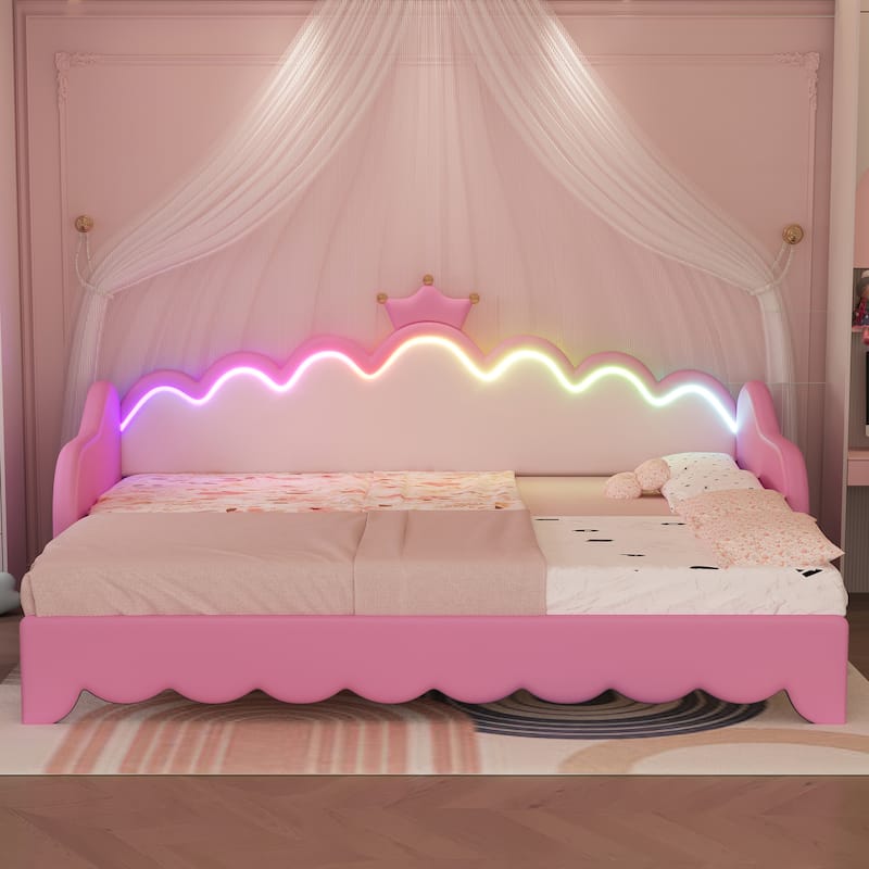 Pink Twin Size Upholstered Daybed with LED Lights