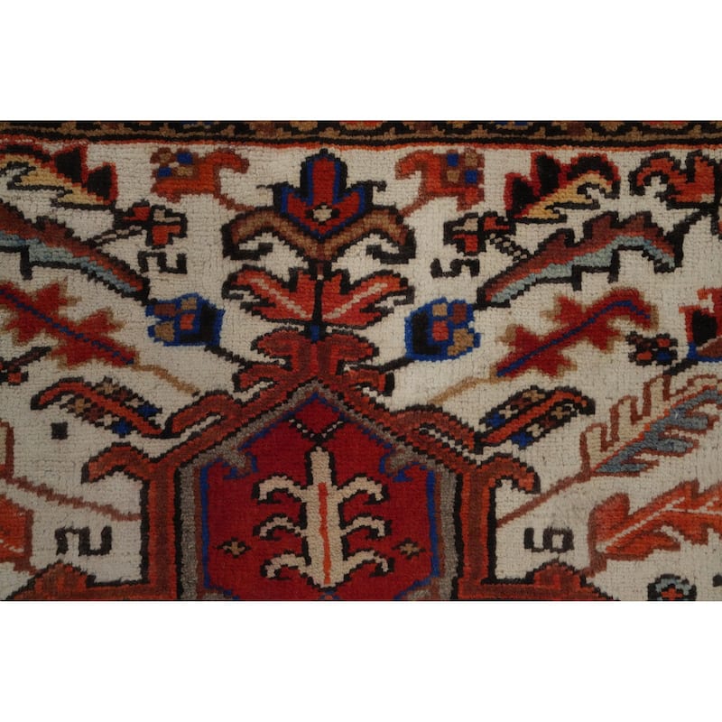 Hand Knotted Oriental 100% Wool Carpet Traditional Floral Red Heriz Area Rug - 11' 2'' X 8' 3''