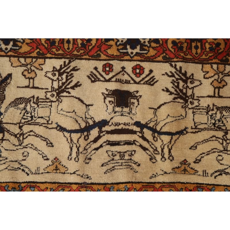 Pre-1900 Antique Vegetable Dye Kashan Mohtasham Persian Rug - 4'9"x 6'10"