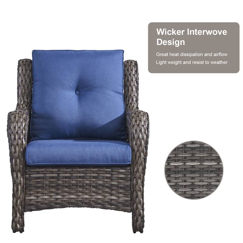 Pocassy 5-Piece Patio Furniture Wicker Chairs with Ottomans & Table