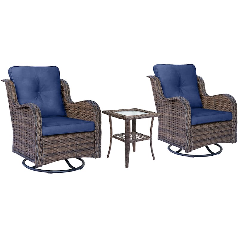 3 Piece Outdoor Patio Conversation Wicker Furniture Swivel Chairs Sets