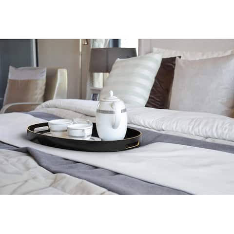 American Atelier Black Serving Oval Tray with Gold Trimming & Handles - Black/Gold - 15.3 x 10.6 in