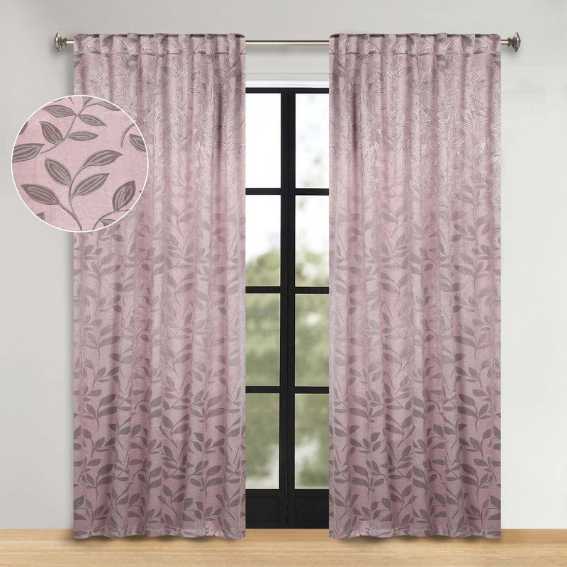 Superior Leaves Machine Washable Room Darkening Curtains with Back Tabs, Set of 2
