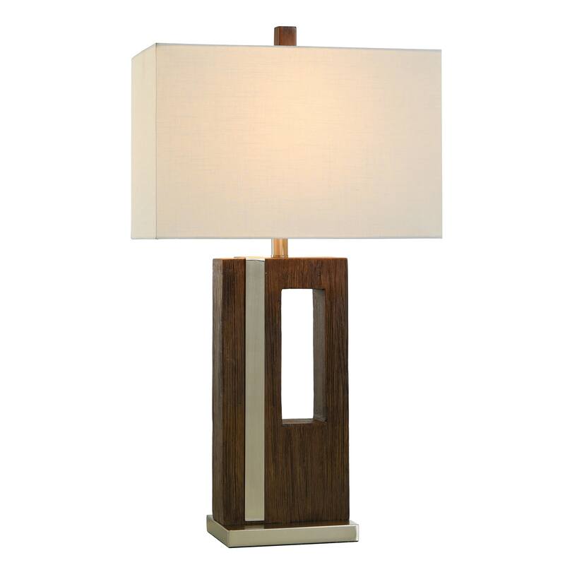 Hudson Silver Table Lamp - Brushed Brown Polyresin Cut Out Body - White Shade