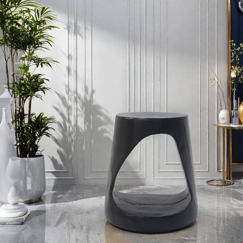 14.5" Magnesium Oxide Hollow Round Side Table High with Quality MGO Construction - Black