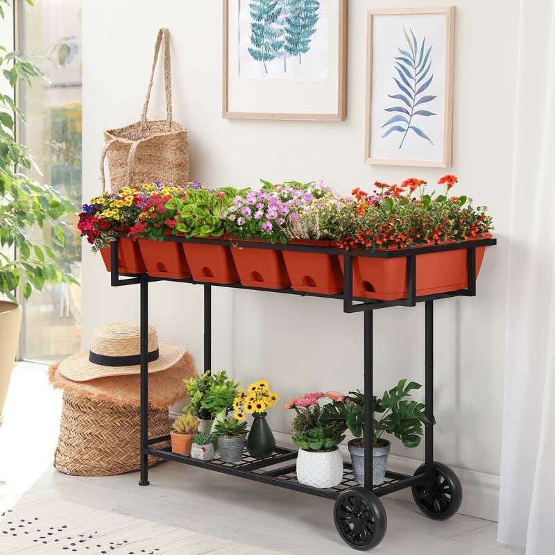 Raised Garden Bed Outdoor with Wheels Elevated Planter Box with Legs and Storage Shelf