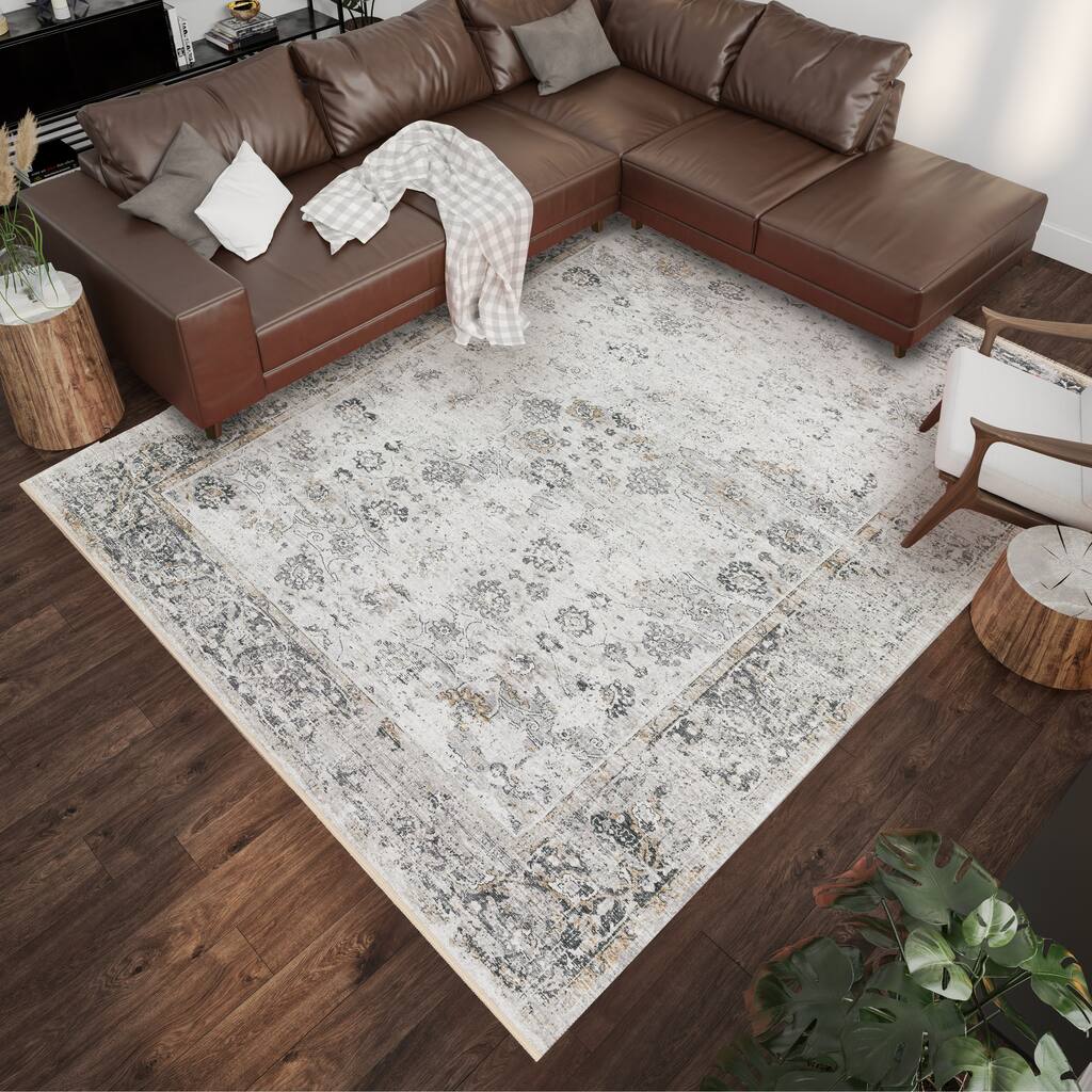 Addison Sterling Distressed Border Power Loomed Area Rug