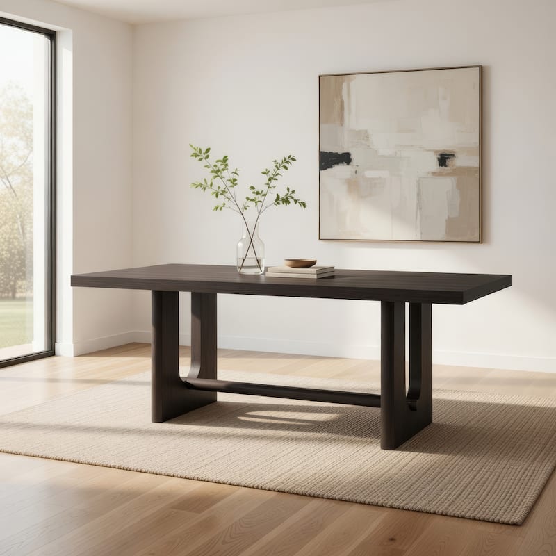 Zoko Dining Table, Pedestal Base, Dark Ash Gray, Solid Wood 83 Inch