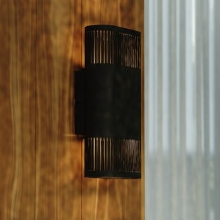 VAXCEL Skyline 2-Light Textured Black Outdoor Wall Sconce made of Rust-Resistant Aluminum, Metal Shade, Integrated LED