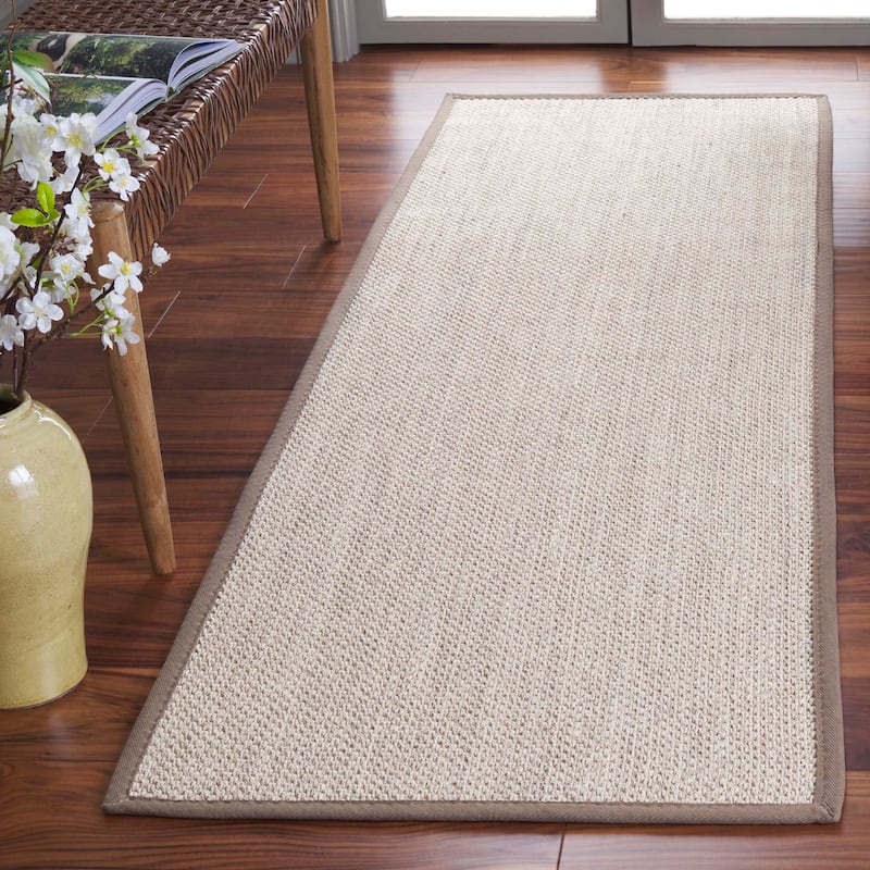 SAFAVIEH Natural Fiber Lorine Casual Border Sisal Rug - 2'6" x 8' Runner - Marble/Khaki
