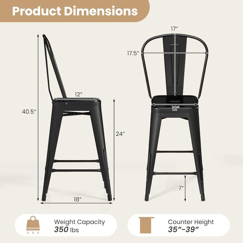 Gymax Metal Bar Stools Set of 4 24'' Counter Height Barstools w/