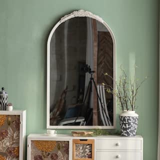 Chic Arched Wall Mirror with Floral Ornament - Elevate American Home Decor