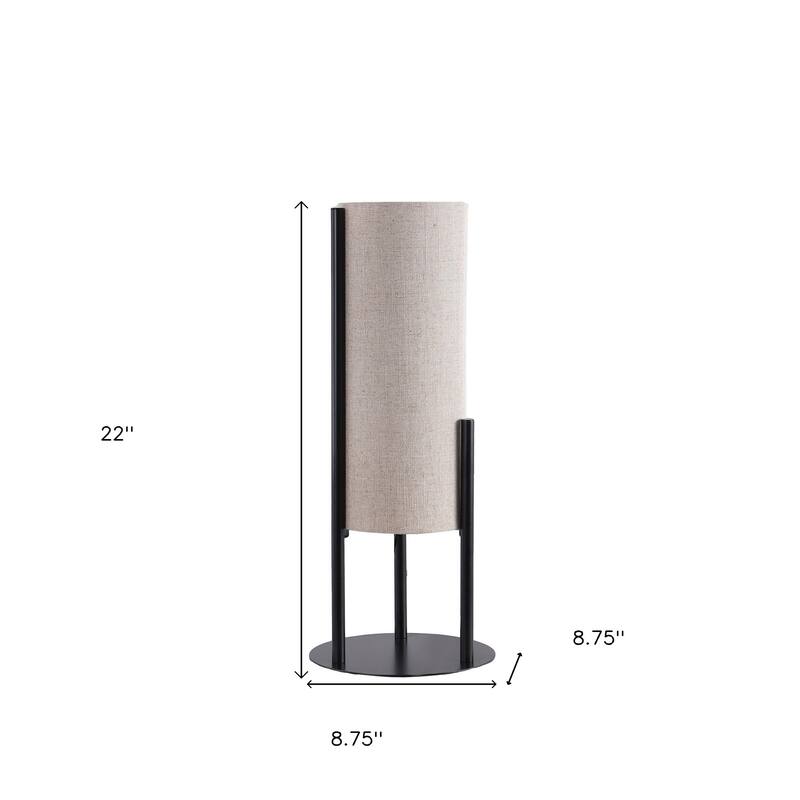 HomeRoots 22" Black Metal Bedside Lamp With Beige Cylinder Shade - 8.75