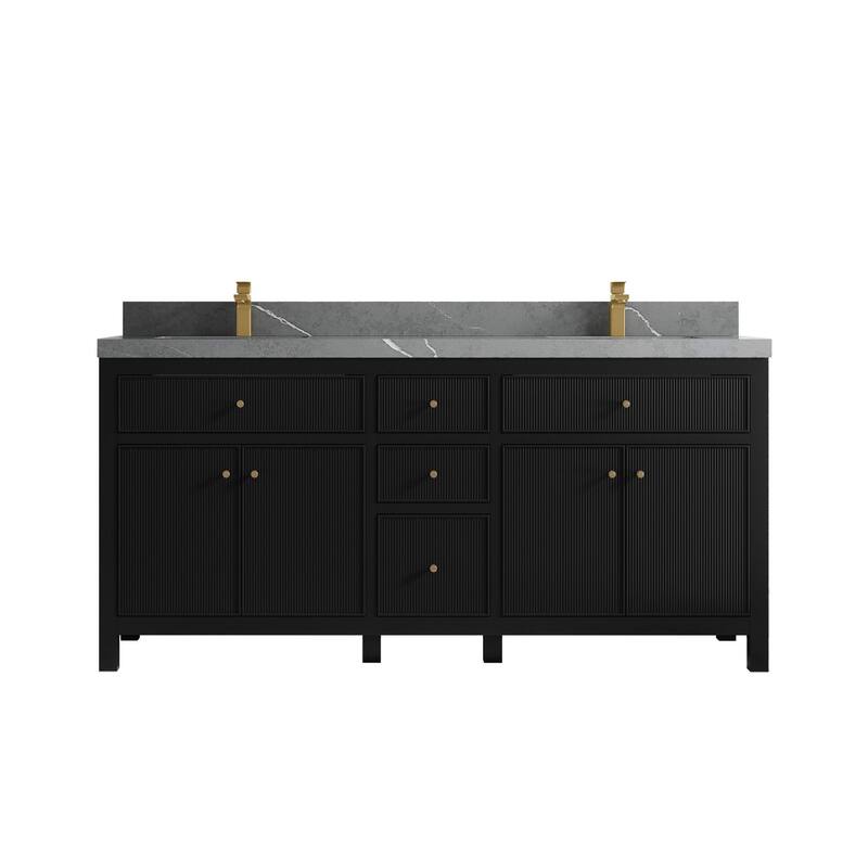 Willow Collections 72 in W x 22 in D Sonoma Free Standing Reeded Double Sink Bathroom Vanity with Countertop - 2" Piatra Gray - Black