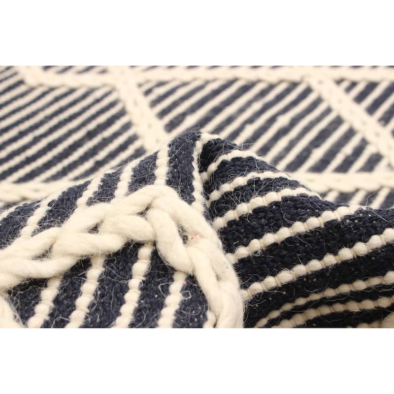 ECARPETGALLERY Braid weave Sienna Dark Navy Wool Rug - 4'8 x 8'0