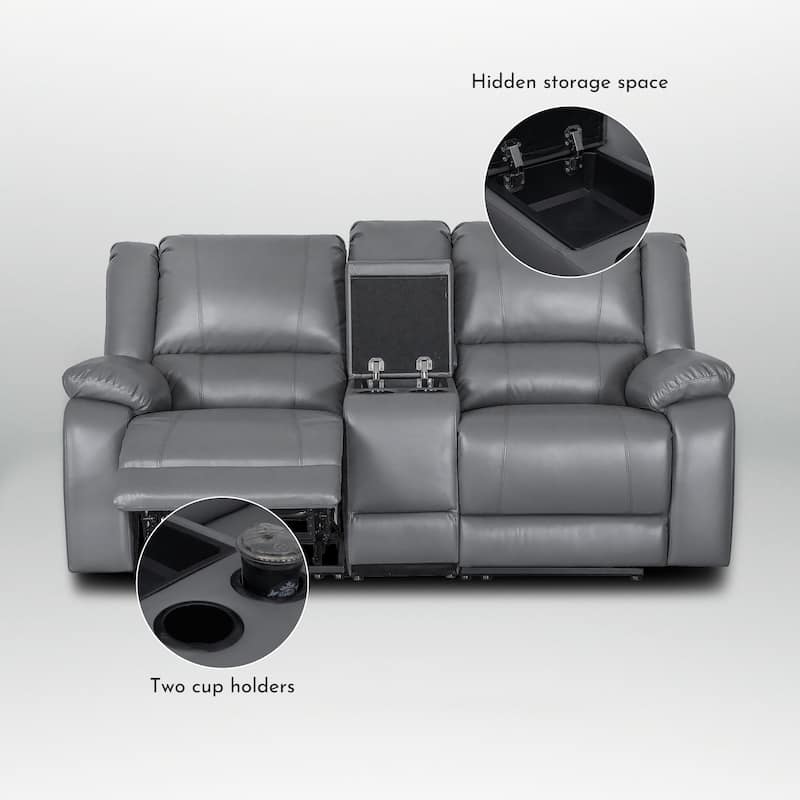 72" Width Modern Contemporary Faux Leather Manual Reclining Loveseat