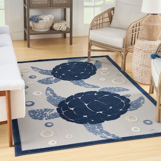 Nourison Aloha Indoor Outdoor Coastal Sea Turtles & Beach Area Rug