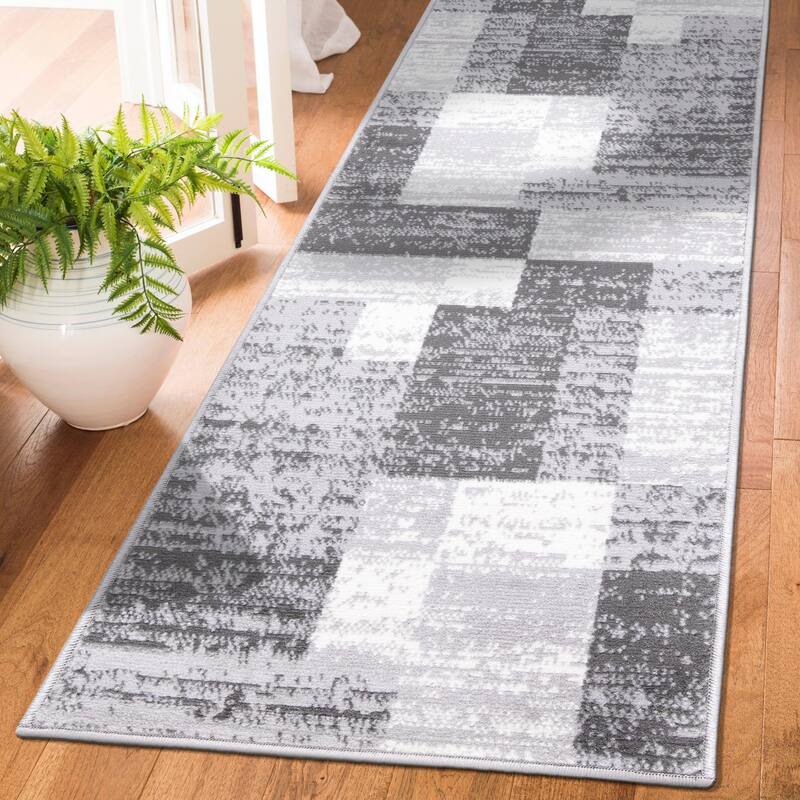World Rug Gallery Modern Geometric Boxes Area Rug - 2'x7' Runner - Gray - Runner/Rectangle