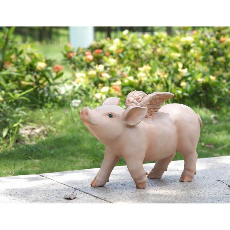 Pig with Wings Outdoor Garden Statue - 12.5" - Pink