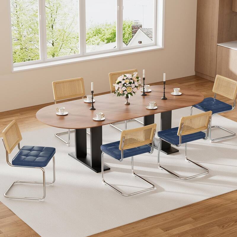 Mid-Century Modern Chairs Set - Faux Leather & Rattan