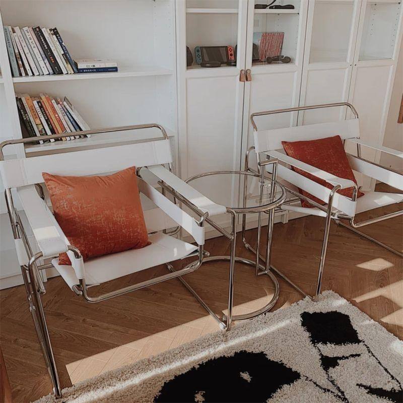 Momei Mid-Century Modern Saddle Leather Accent Chair with Stainless Steel Chair Leg