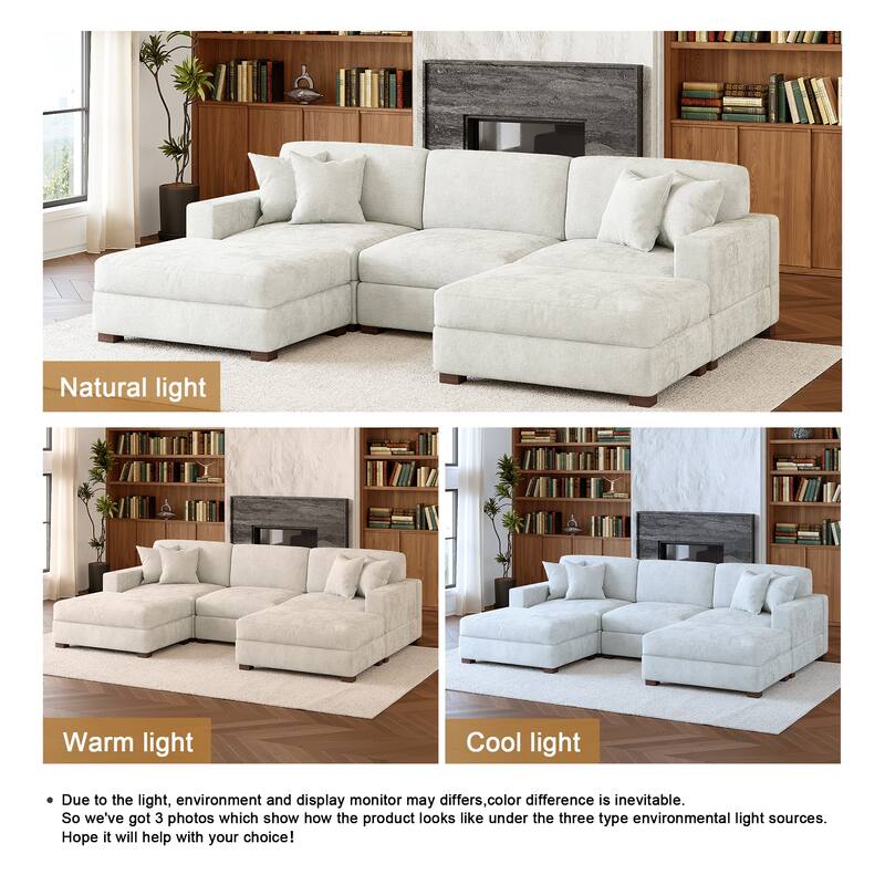 Oversized Chenille Modular Sectional Sofa Conversation Set with 2 Ottomans
