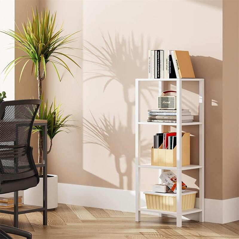 Bookshelf 4 Tier Tall Book Shelf - 10.7"D x 15"W x 40.8"H - White