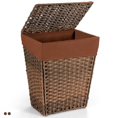 Gymax Handwoven Laundry Hamper Foldable w/Removable Liner, Lid & - 17.5'' X 12'' X 21''