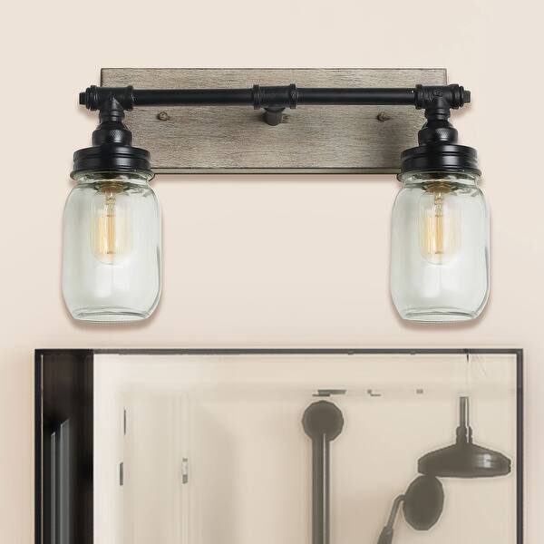 slide 2 of 3, Carbon Loft Vawdrey 2-light Black Wall Sconces Distressed Faux Wood Bathroom Vanity Lights - N/A