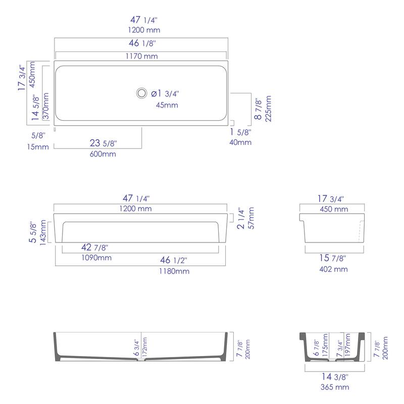 ALFI brand White Fireclay 48-inch Above-mount Bath Trough Sink