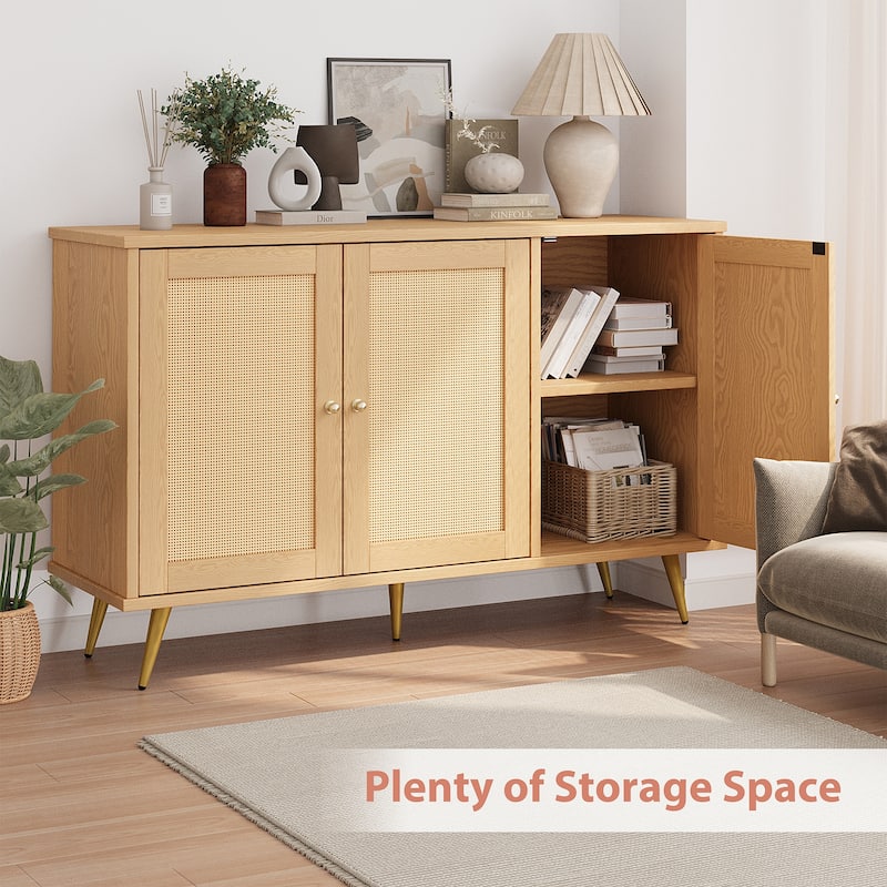 Rattan Storage Cabinet With 3 Door, Farmhouse Style Buffet Sideboard - N/A