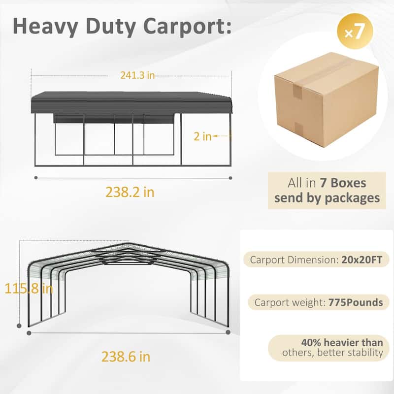 VEIKOUS Heavy Duty Metal Carport Galvanized Steel Shelter for Cars, Boats, and Tractors