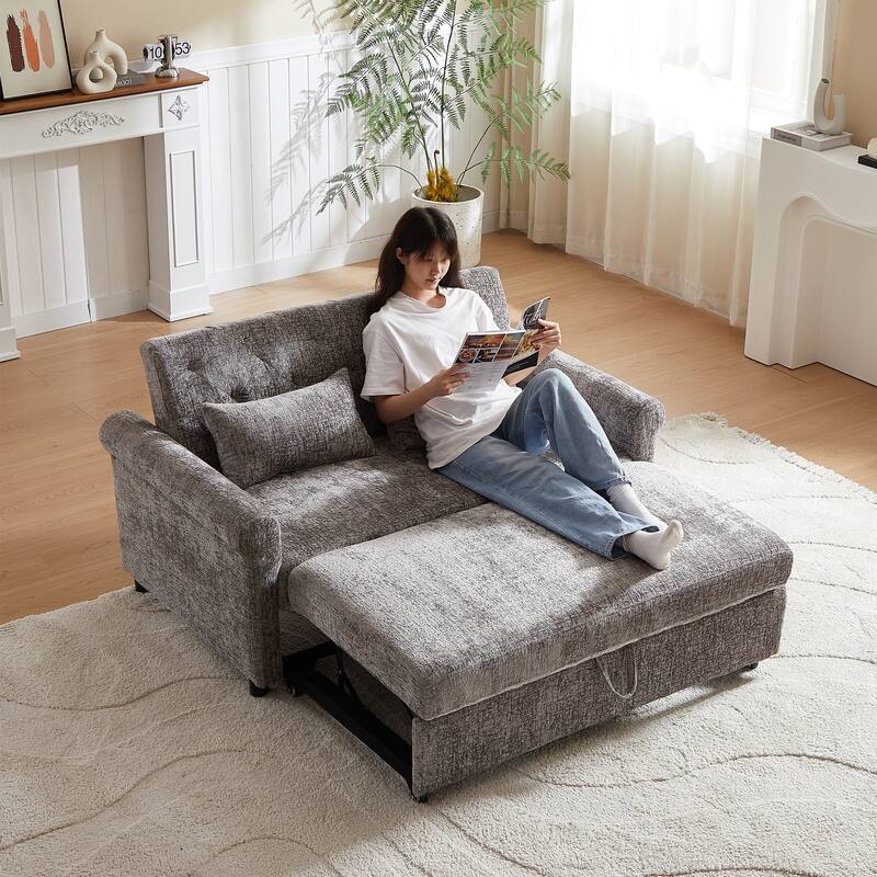 Versatile 2-in-1 Sofa Bed Comfortable Seating with Storage Bag, Sleeper Sofa Couch Loveseat with Pull Out Bed - Light Gray