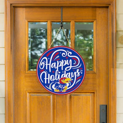 University of Kansas 18" x 18" Happy Holidays Door Décor Wall Sign - 18" x 18"
