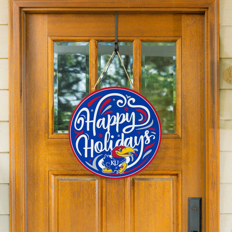 University of Kansas 18" x 18" Happy Holidays Door Décor Wall Sign - 18" x 18"