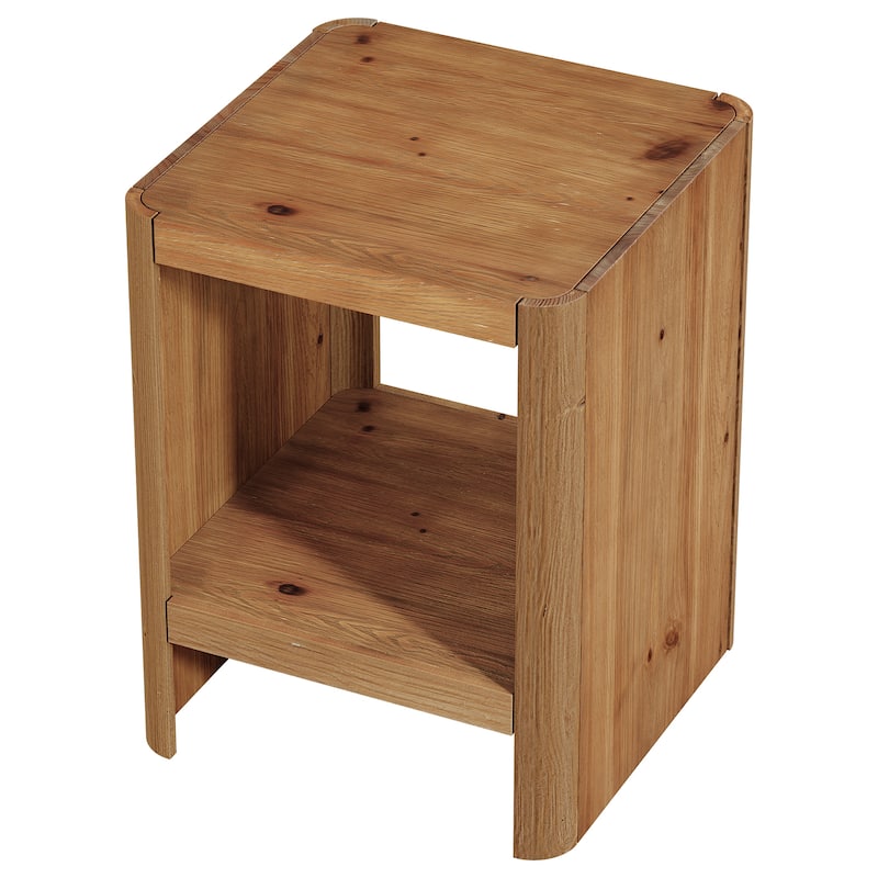 Solid Wood End Table, Side Table with Open Storage Shelf, Living Room Bedroom Accent Nightstand