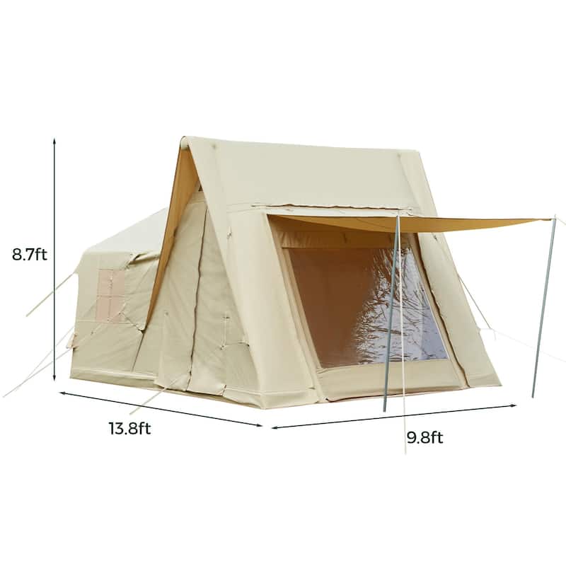 Inflatable Camping Tent for 8-12 People, with Skylights, Chimney Window, and UV-Resistant, Easy Setup for Outdoors