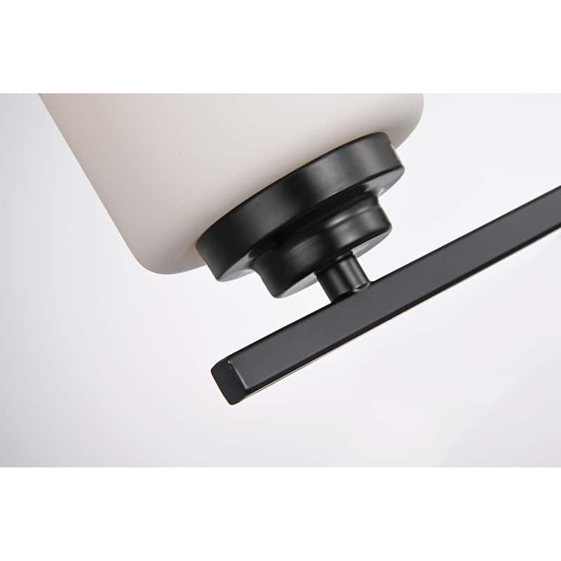 Matte Black 3-Light Vanity with Etched White Glass Shades