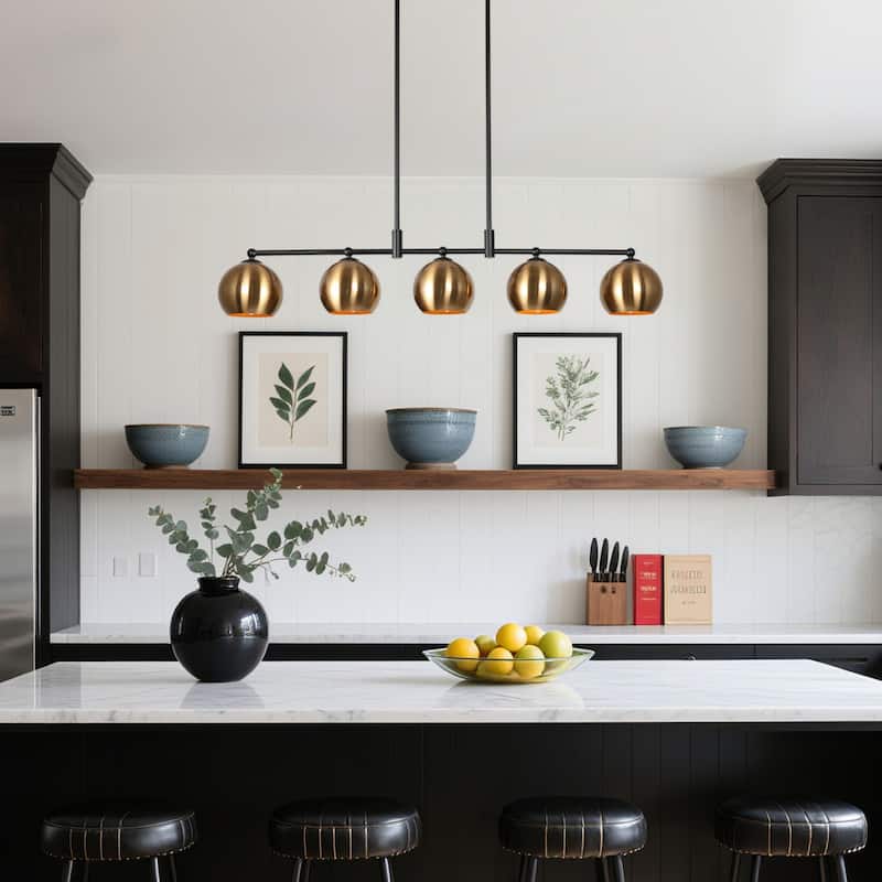 Modern Black Gold 5-Light Linear Chandelier Kitchen island Pendant Lights with Metal Shades - L38.5" x W5.5" x H7.5"