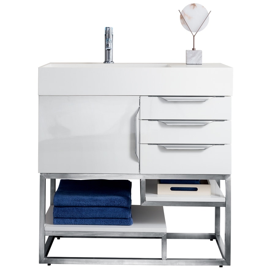 James Martin Vanities Columbia 36" Single Vanity, Glossy White with Brushed Nickel Hardware