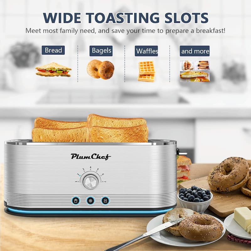 4-Slice Toaster, 7 Browning Settings, Defrost/Reheat Functions, Full Stainless Steel Housing, Anti-Fingerprint & Anti-Jam
