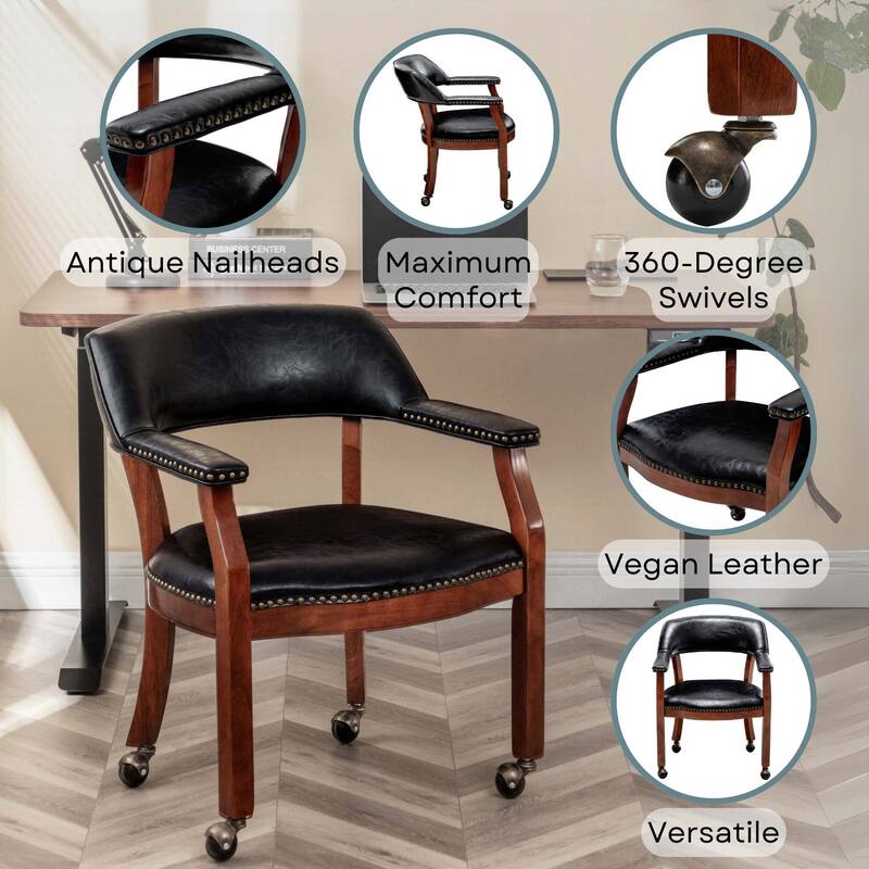 Convenience Concepts Dillon Armchair with Caster Wheels and Nailheads