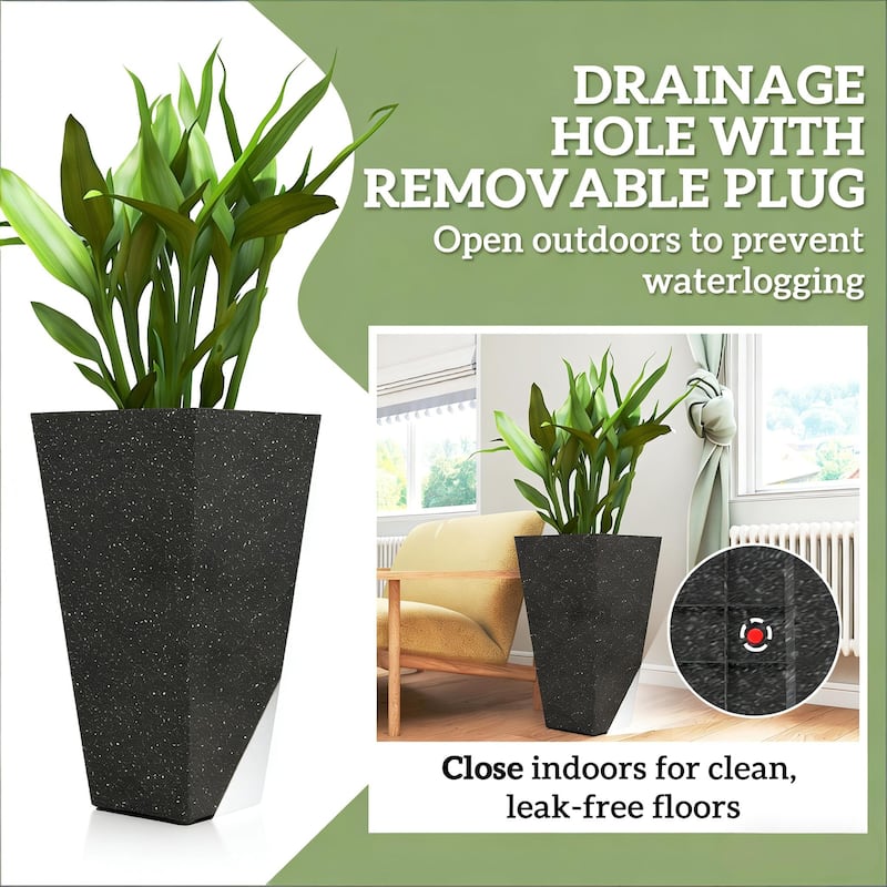 3-Piece Planters Set,Stylish Marble Finish Planter Pot, Drainage Plug