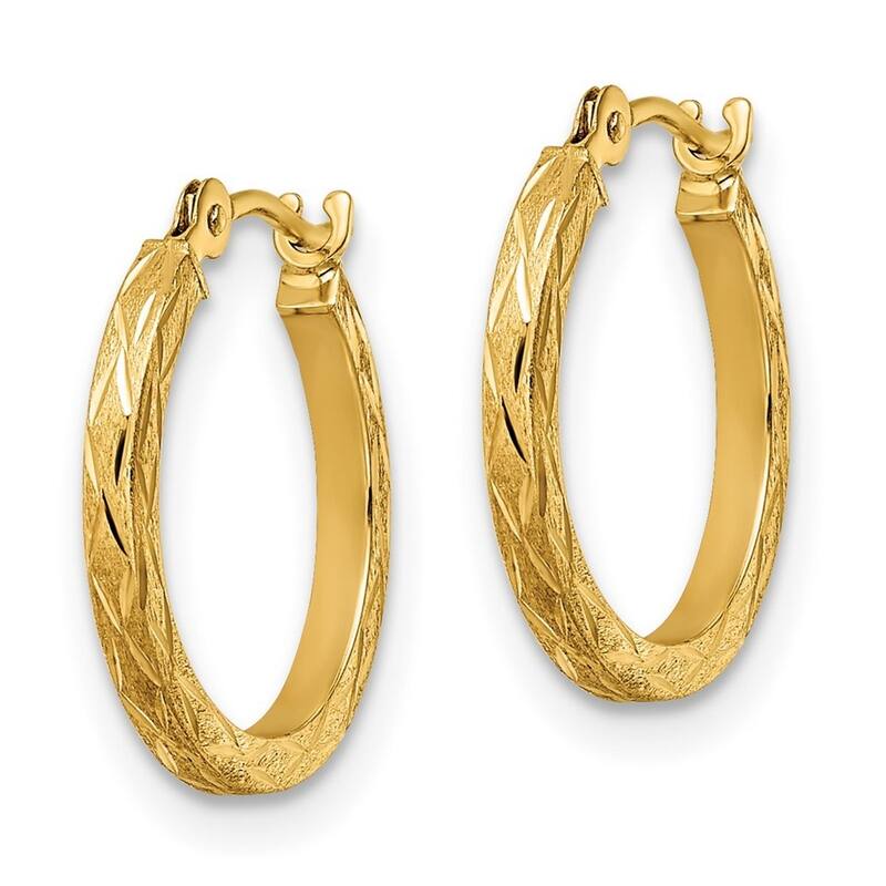 Curata 14k Yellow Gold and Satin Sparkle Cut Hoop Earrings - 15.28x1.5 mm