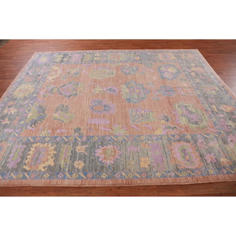 Hand Knotted Oriental 100% Wool Carpet Transitional All-Over Coral Oushak Area Rug - 10' 0'' X 8' 0''